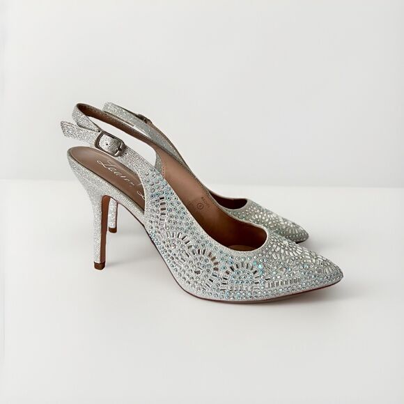 Lauren Lorraine Rachel Silver Shimmer Sling Back Heels Sz 8 Wedding Christmas - Picture 4 of 14
